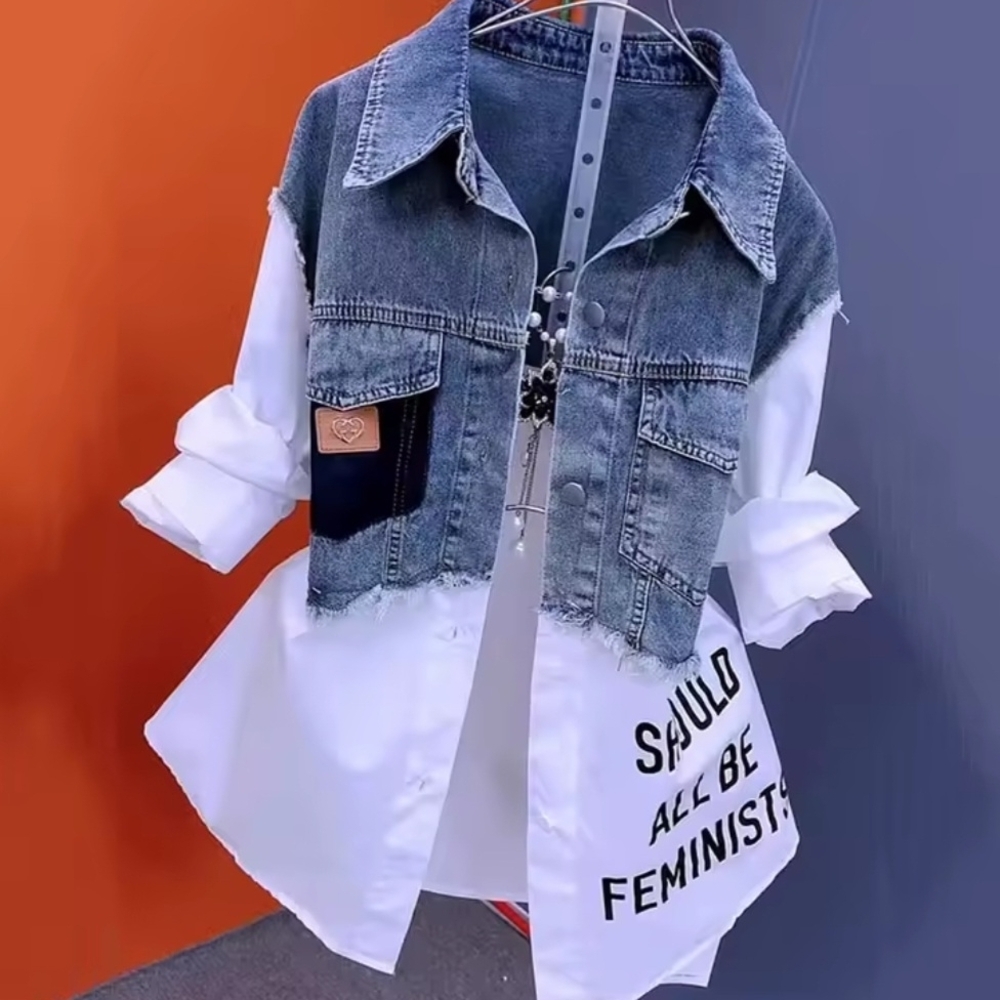 Denim and White Statement Shirt